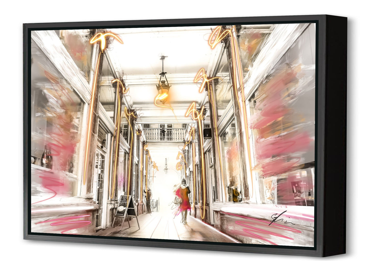 Passage Guillaume Luxembourg-print, sophia-rein-Canvas Print with Box Frame-40 x 60 cm-BLUE SHAKER