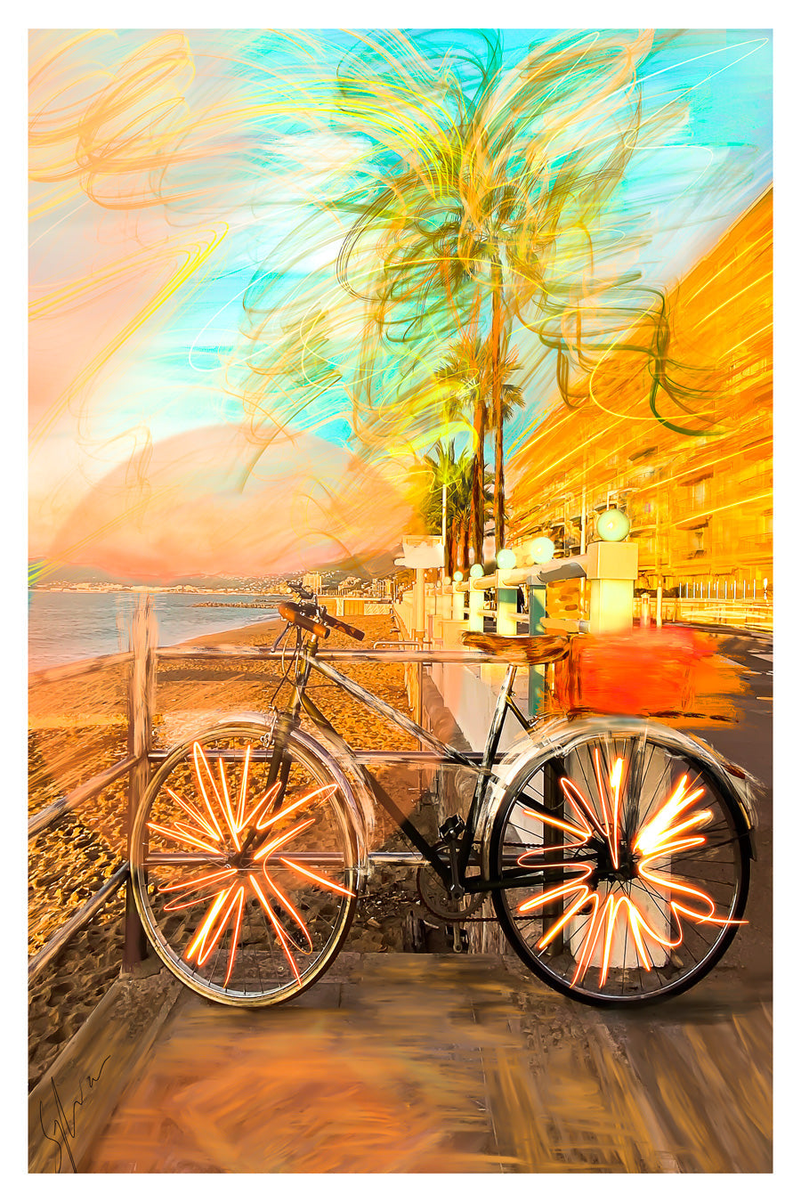 Sunrise Bike Cannes-print, sophia-rein-Print-30 x 40 cm-BLUE SHAKER