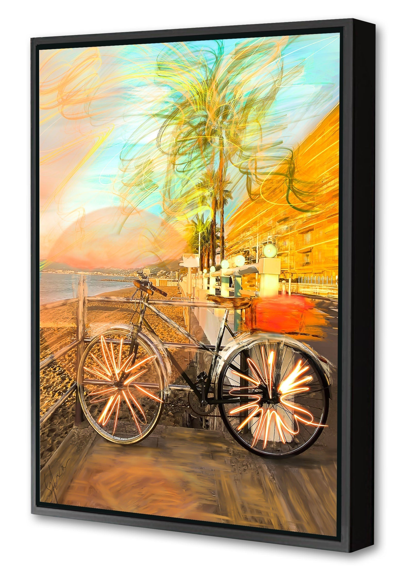 Sunrise Bike Cannes-print, sophia-rein-Canvas Print with Box Frame-40 x 60 cm-BLUE SHAKER