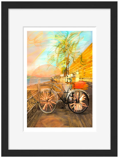 Sunrise Bike Cannes-print, sophia-rein-Framed Print-30 x 40 cm-BLUE SHAKER
