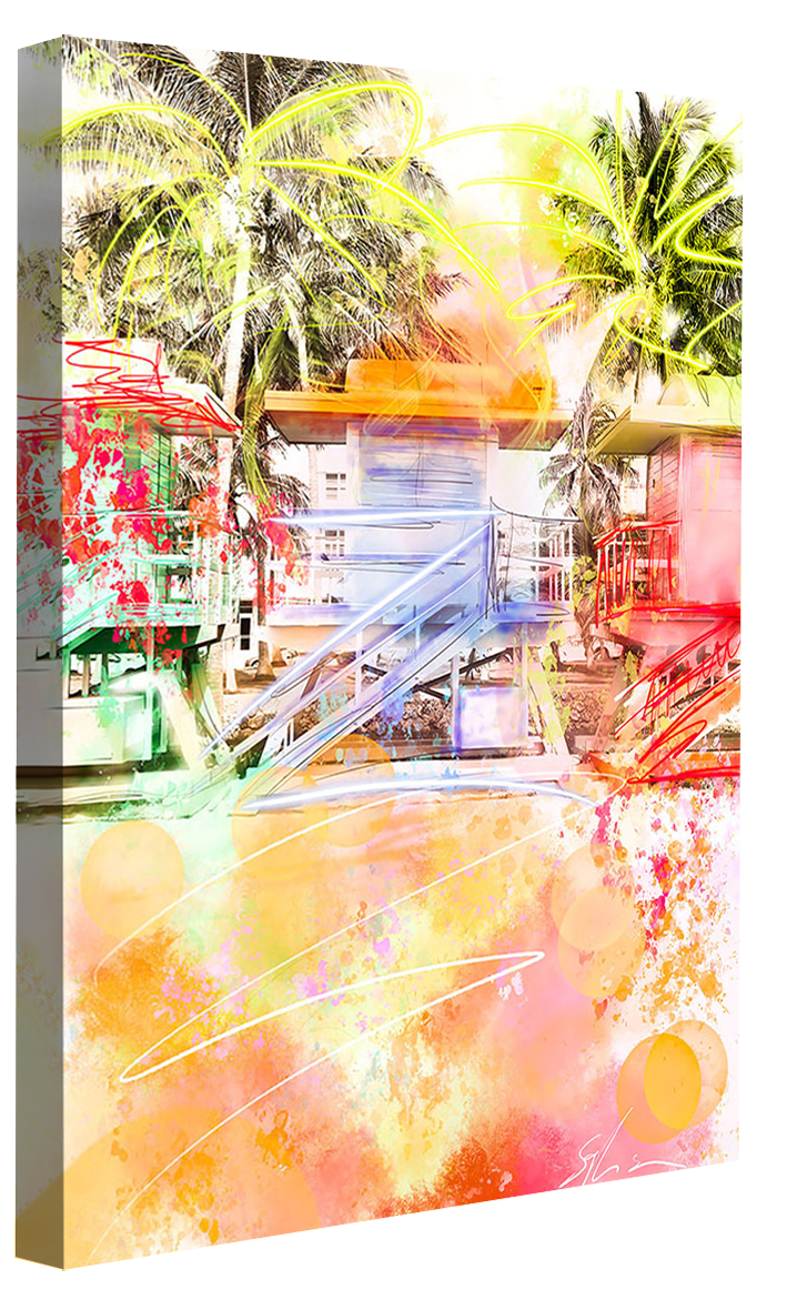 Good Morning Miami Beach-print, sophia-rein-Canvas Print - 20 mm Frame-50 x 75 cm-BLUE SHAKER