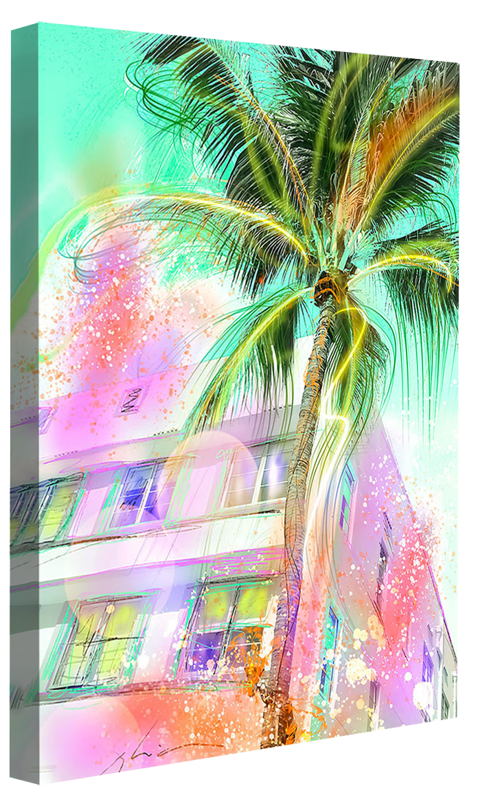 Ocean Drive Miami Beach-print, sophia-rein-Canvas Print - 20 mm Frame-50 x 75 cm-BLUE SHAKER