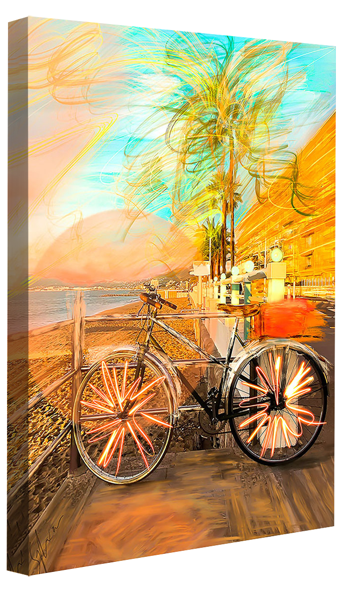 Sunrise Bike Cannes-print, sophia-rein-Canvas Print - 20 mm Frame-50 x 75 cm-BLUE SHAKER
