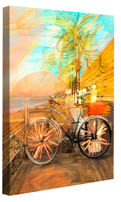 Sunrise Bike Cannes-print, sophia-rein-Canvas Print - 20 mm Frame-50 x 75 cm-BLUE SHAKER