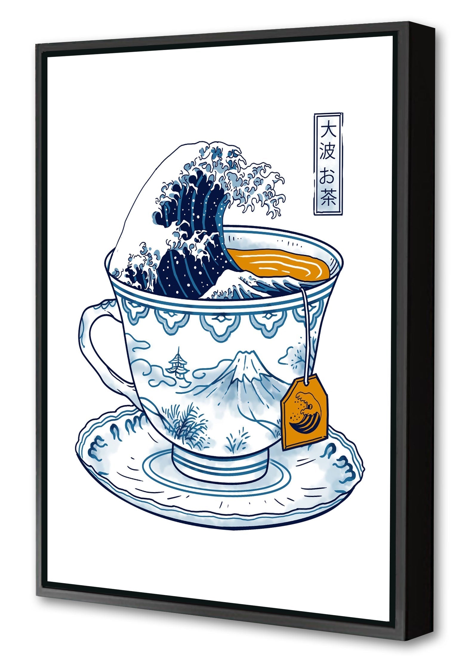 Great Kanagawa Tea-print, vincent-trinidad-Canvas Print with Box Frame-40 x 60 cm-BLUE SHAKER