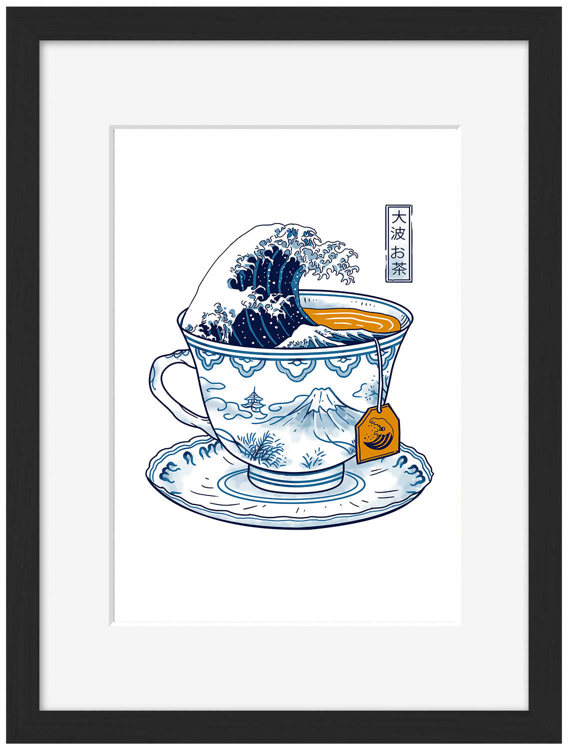 Great Kanagawa Tea-print, vincent-trinidad-Framed Print-30 x 40 cm-BLUE SHAKER