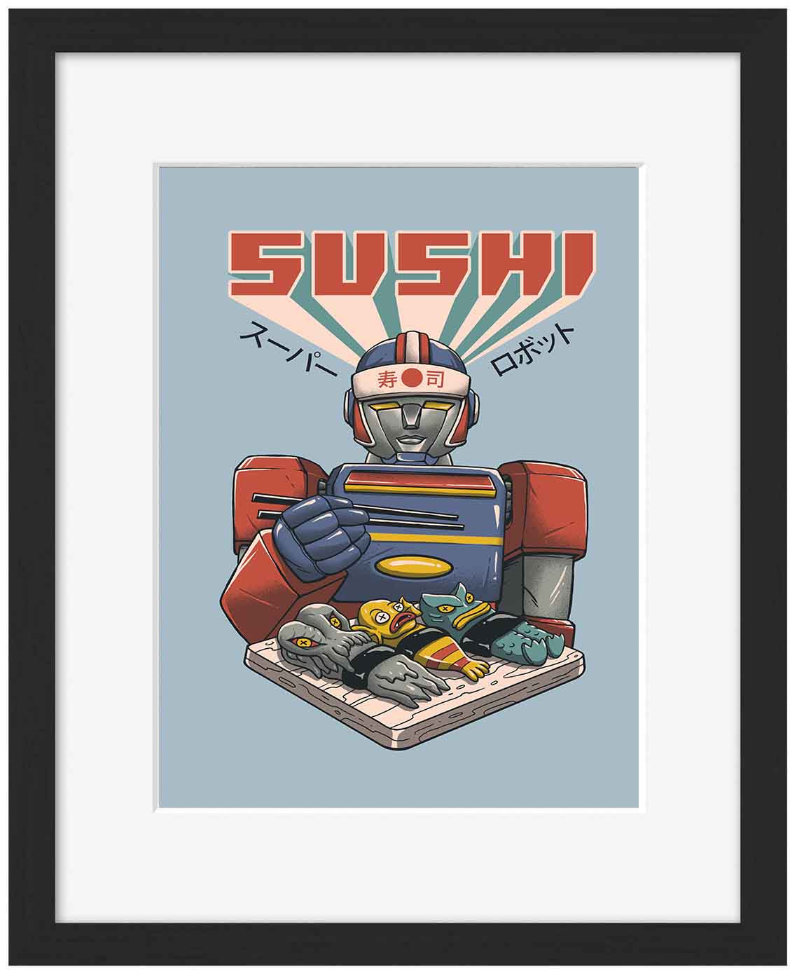 Super Sushi Robot-print, vincent-trinidad-Framed Print-30 x 40 cm-BLUE SHAKER