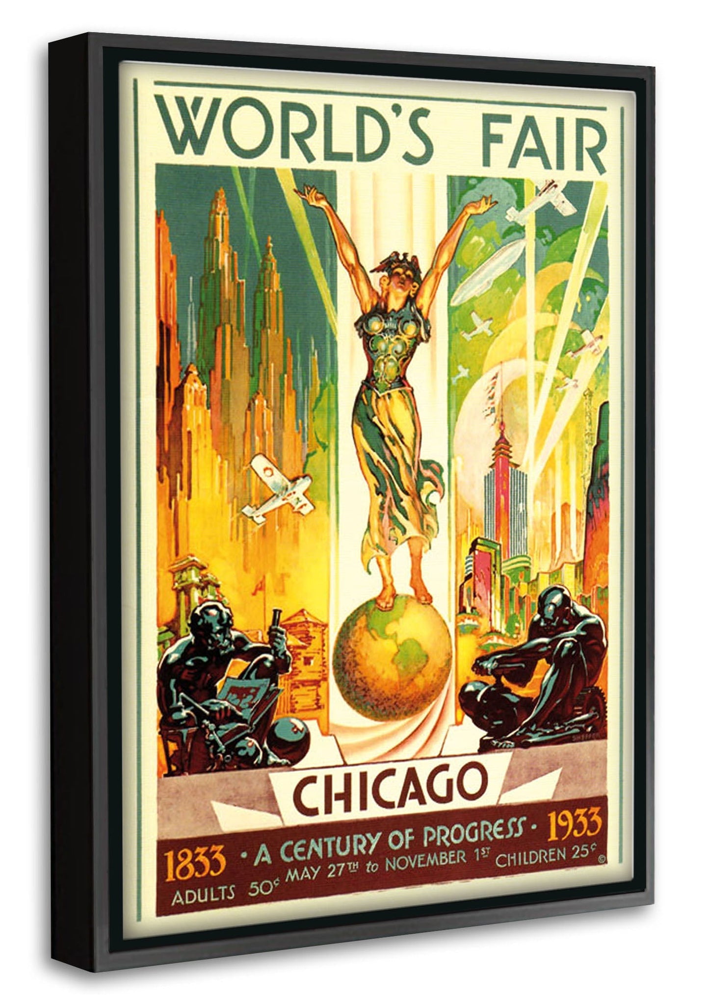 World Fair CHICAGO 1933-expositions, print-Canvas Print with Box Frame-40 x 60 cm-BLUE SHAKER
