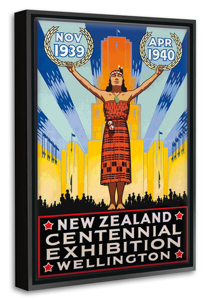 World Fair WELLINGTON 1939-expositions, print-Canvas Print with Box Frame-40 x 60 cm-BLUE SHAKER