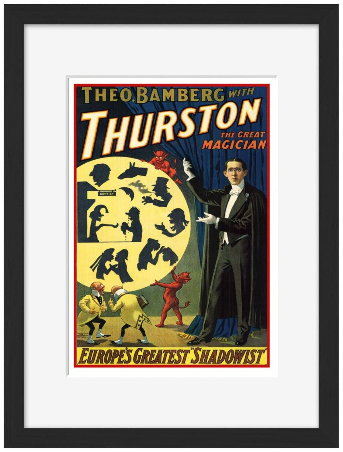 Thurston - Europe Greatest Shadowist-magic, print-Framed Print-30 x 40 cm-BLUE SHAKER