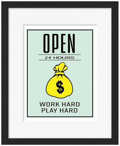 open 24 Hours-monopoly, print-Framed Print-30 x 40 cm-BLUE SHAKER