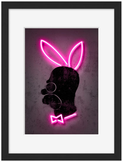 Bunny-neon-art, print-Framed Print-30 x 40 cm-BLUE SHAKER