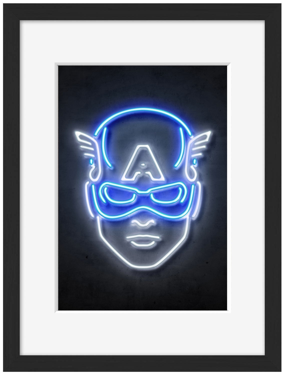 Captain America-neon-art, print-Framed Print-30 x 40 cm-BLUE SHAKER