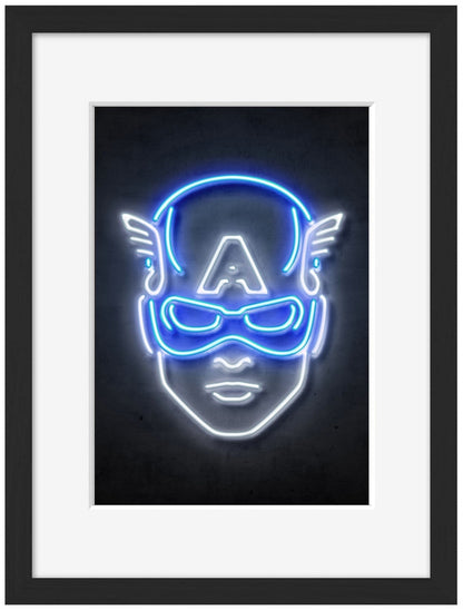 Captain America-neon-art, print-Framed Print-30 x 40 cm-BLUE SHAKER