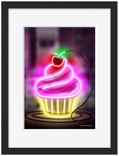 Cupcake-alt, neon-art, print-Framed Print-30 x 40 cm-BLUE SHAKER