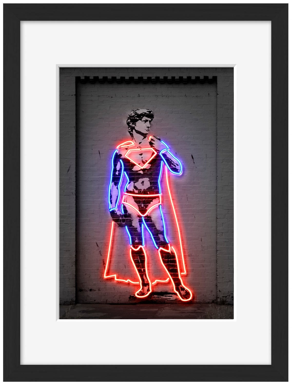 David-alt, neon-art, print-Framed Print-30 x 40 cm-BLUE SHAKER