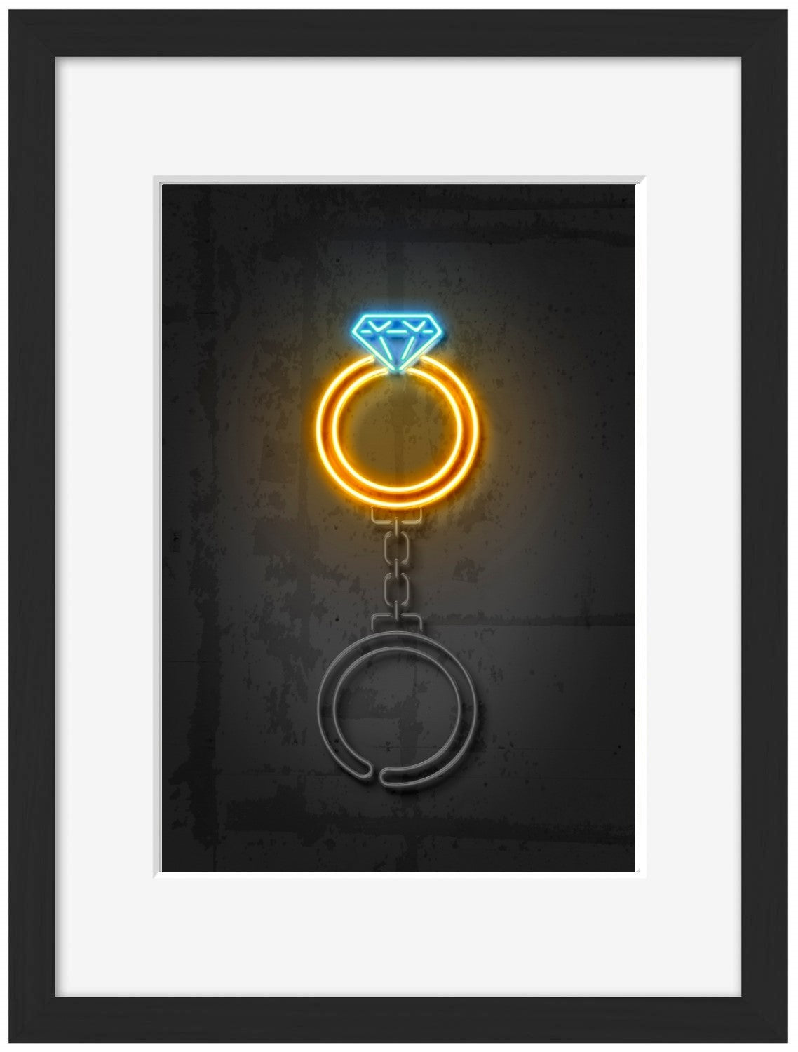 Diamond Ring-neon-art, print-Framed Print-30 x 40 cm-BLUE SHAKER