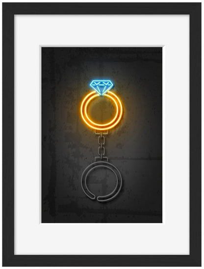 Diamond Ring-neon-art, print-Framed Print-30 x 40 cm-BLUE SHAKER