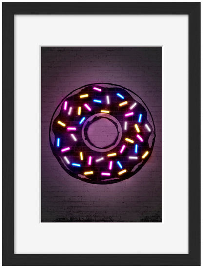 Donut-alt, neon-art, print-Framed Print-30 x 40 cm-BLUE SHAKER