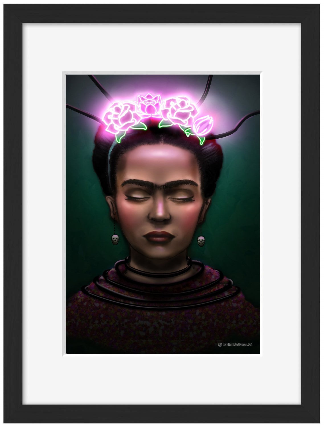 Frida-neon-art, print-Framed Print-30 x 40 cm-BLUE SHAKER