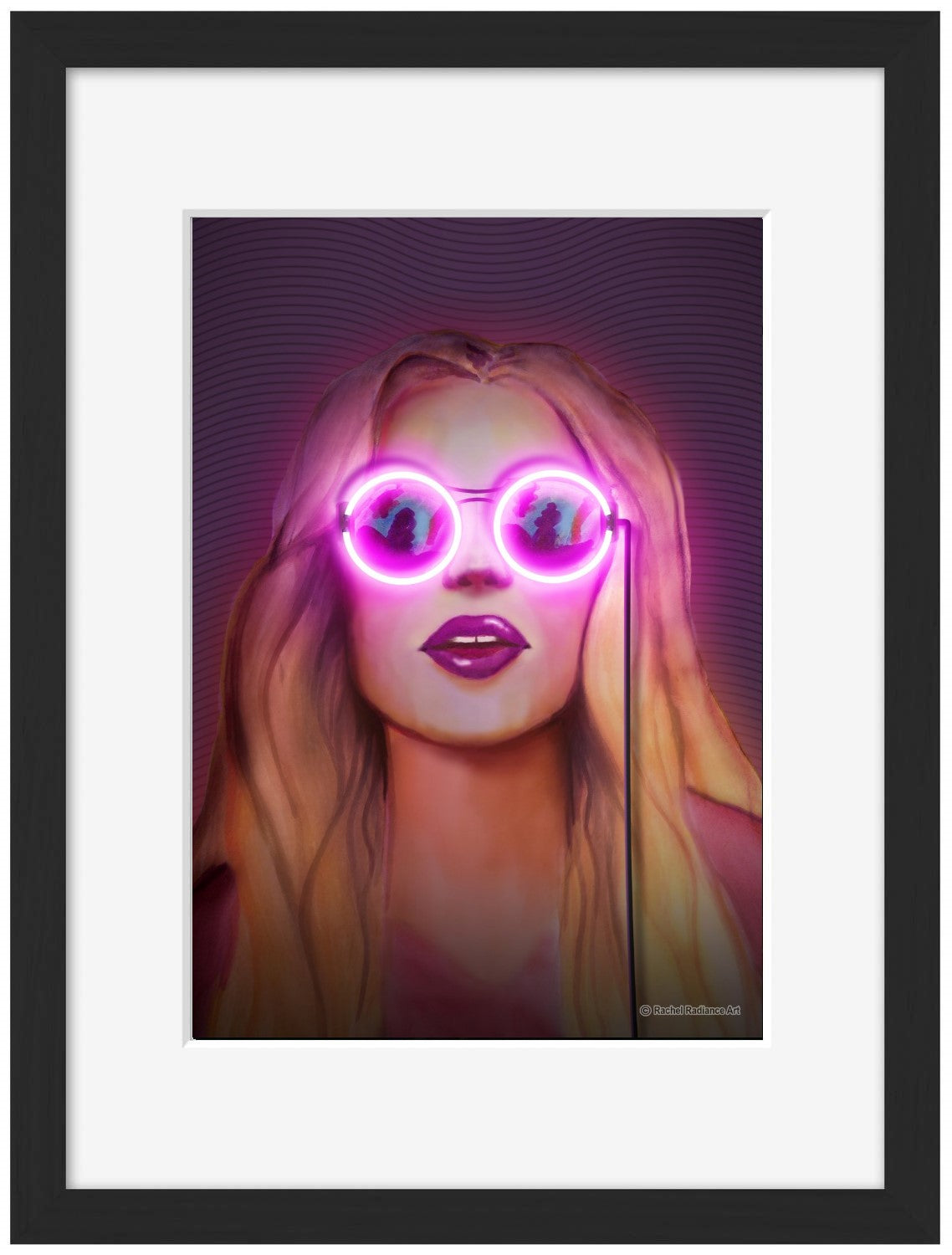 Glasses-alt, neon-art, print-Framed Print-30 x 40 cm-BLUE SHAKER