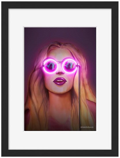 Glasses-alt, neon-art, print-Framed Print-30 x 40 cm-BLUE SHAKER