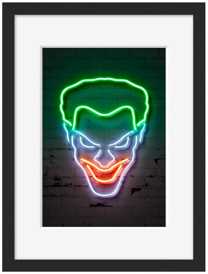 Joker Head-neon-art, print-Framed Print-30 x 40 cm-BLUE SHAKER