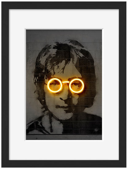Lennon-alt, neon-art, print-Framed Print-30 x 40 cm-BLUE SHAKER
