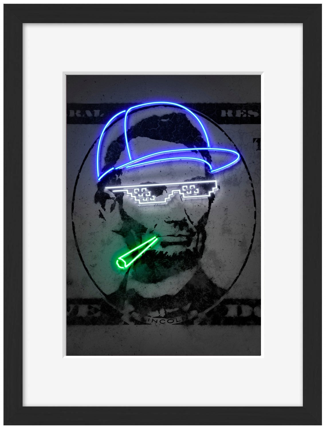 Lincoln-neon-art, print-Framed Print-30 x 40 cm-BLUE SHAKER