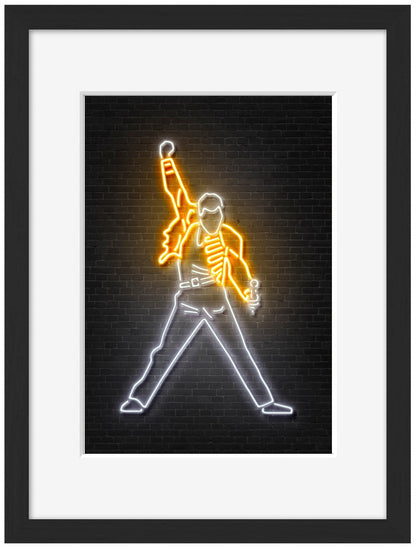 Freddie Mercury-alt, neon-art, print-Framed Print-30 x 40 cm-BLUE SHAKER