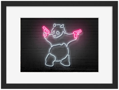 Panda-neon-art, print-Framed Print-30 x 40 cm-BLUE SHAKER