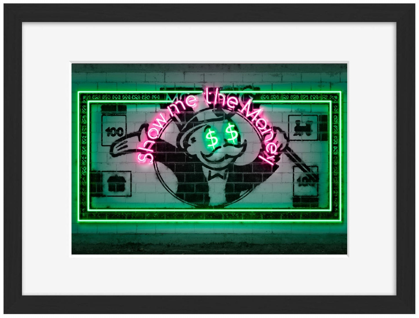 Show me the money-alt, neon-art, print-Framed Print-30 x 40 cm-BLUE SHAKER