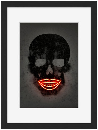 Skull-neon-art, print-Framed Print-30 x 40 cm-BLUE SHAKER