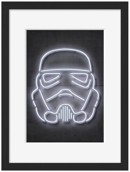 Stormtrooper-alt, neon-art, print-Framed Print-30 x 40 cm-BLUE SHAKER