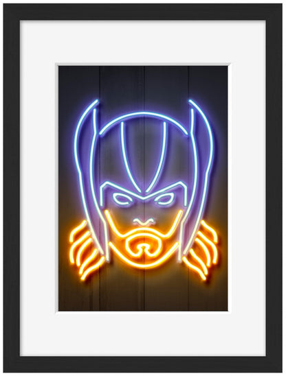 Thor-neon-art, print-Framed Print-30 x 40 cm-BLUE SHAKER