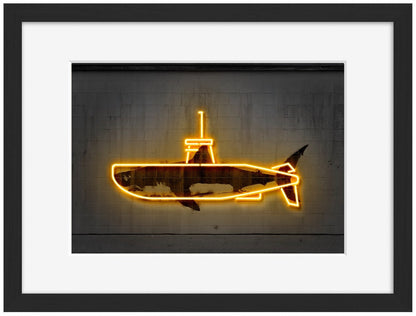Yellow Submarine-neon-art, print-Framed Print-30 x 40 cm-BLUE SHAKER