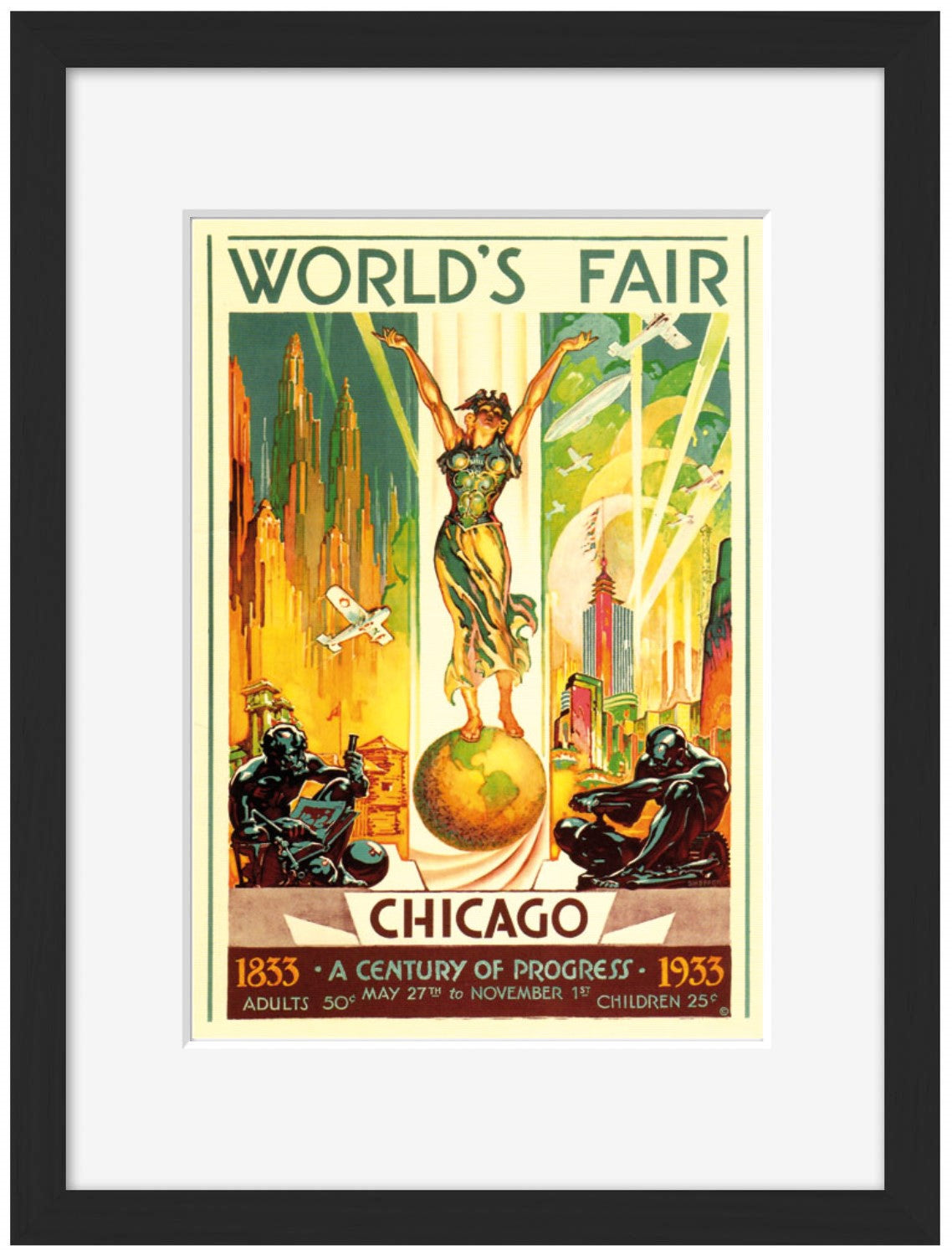 World Fair CHICAGO 1933-expositions, print-Framed Print-30 x 40 cm-BLUE SHAKER