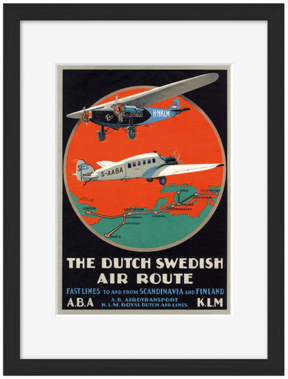 Dutch Swedish Air Route-airlines, print-Framed Print-30 x 40 cm-BLUE SHAKER