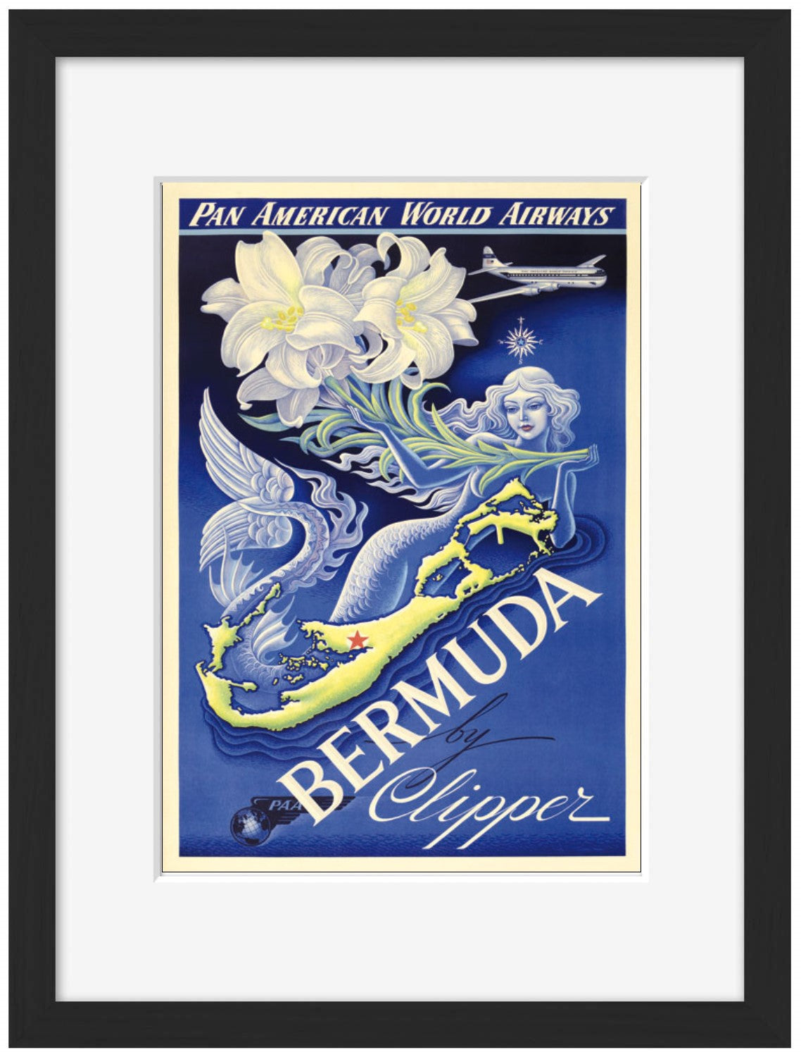 Pan Am Bermuda-airlines, print-Framed Print-30 x 40 cm-BLUE SHAKER
