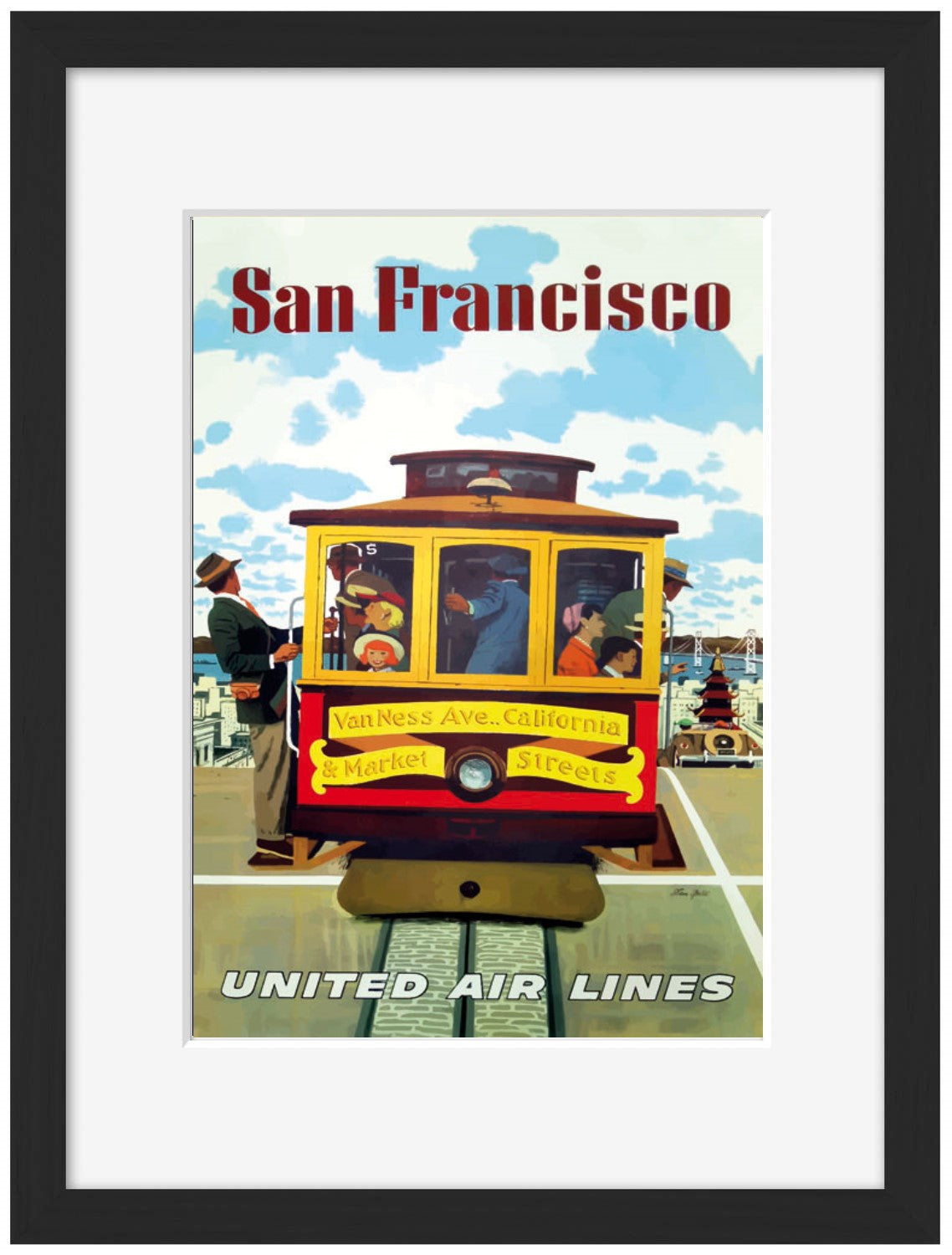 San Francisco United Airlines (Tramway)-airlines, print-Framed Print-30 x 40 cm-BLUE SHAKER