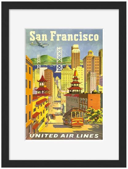 San Francisco United Airlines-airlines, print-Framed Print-30 x 40 cm-BLUE SHAKER