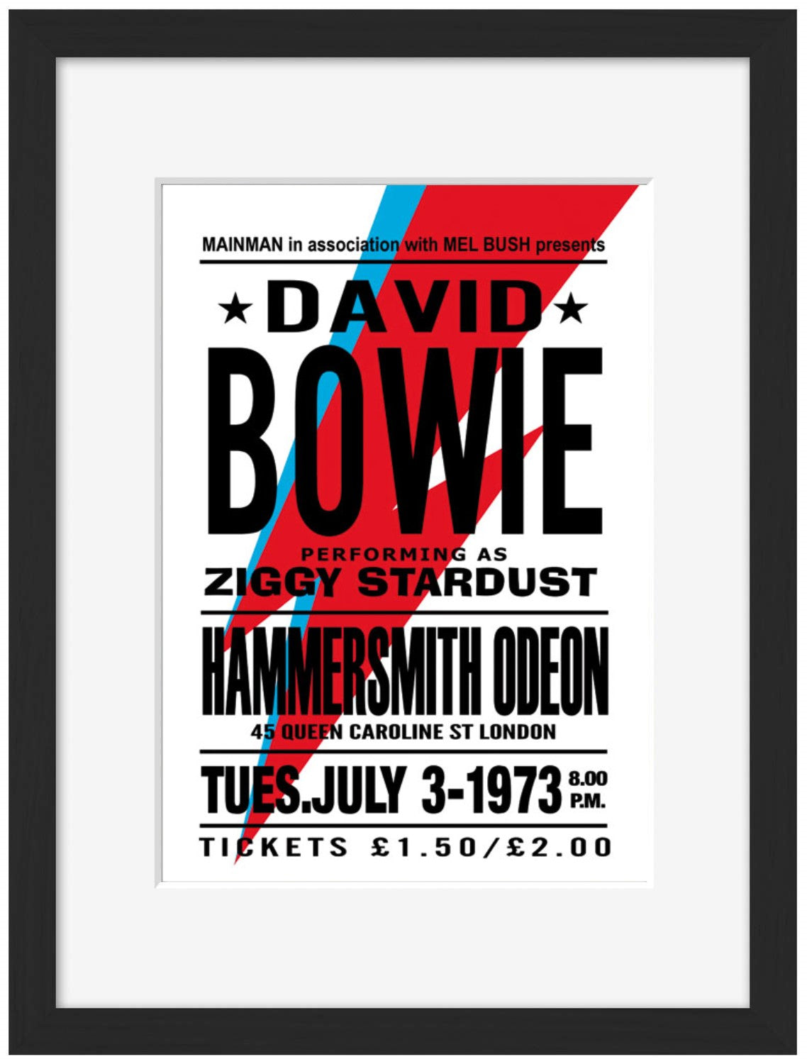 David Bowie-concerts, print-Framed Print-30 x 40 cm-BLUE SHAKER